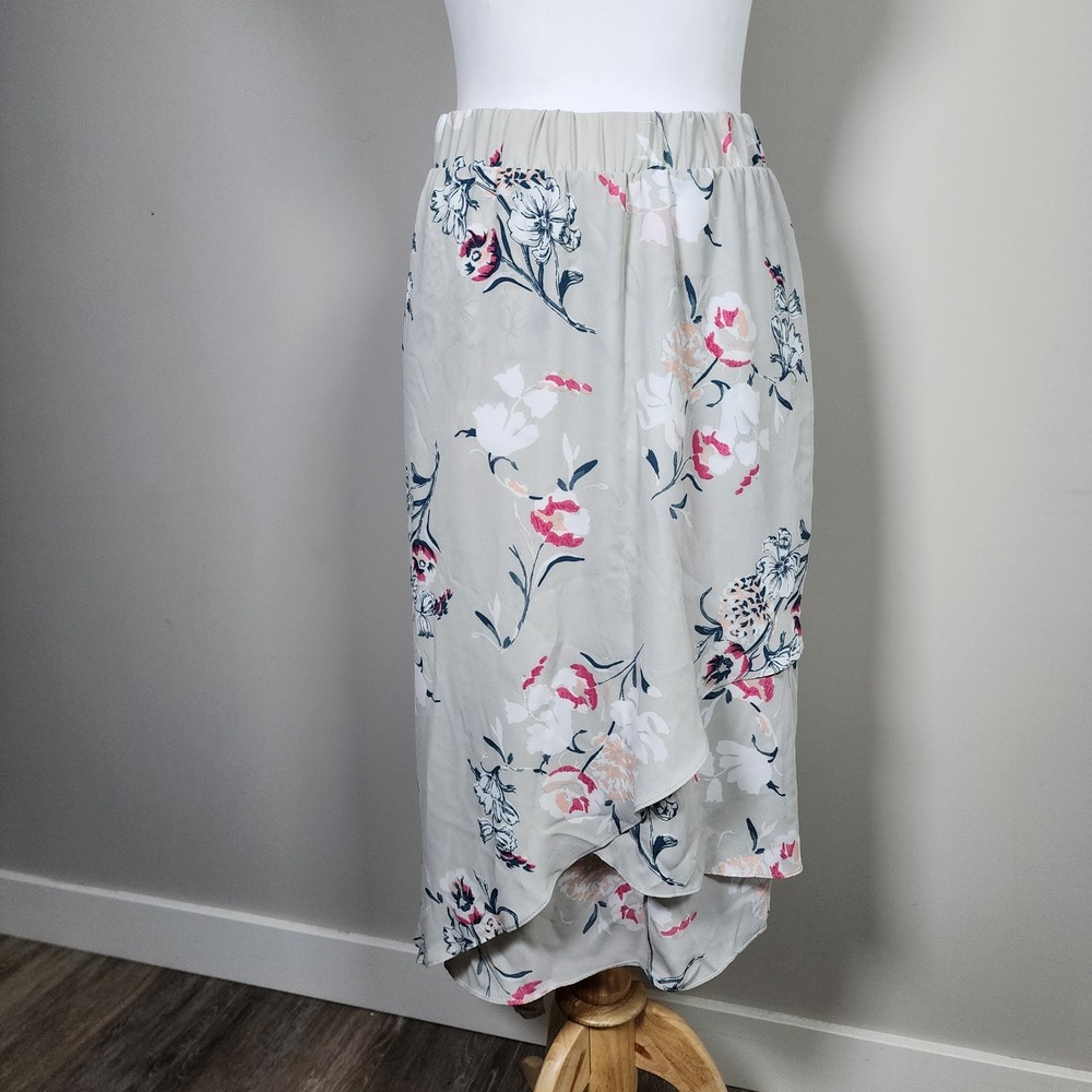 In Every Story Skirt Womens 18 Floral Asymmetric Flare Lined 38" W Lightweight